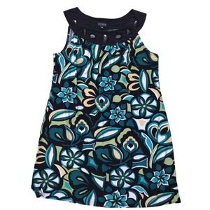Enfocus‎ Dress Woman 18W Black Green Floral Beaded Neck Knee Lengh Sleeveless